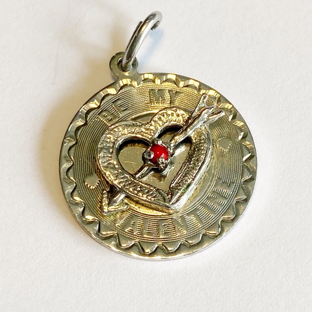 Vintage Elco Sterling Valentine Heart Arrow Charm Pendant with Red Glass Accent